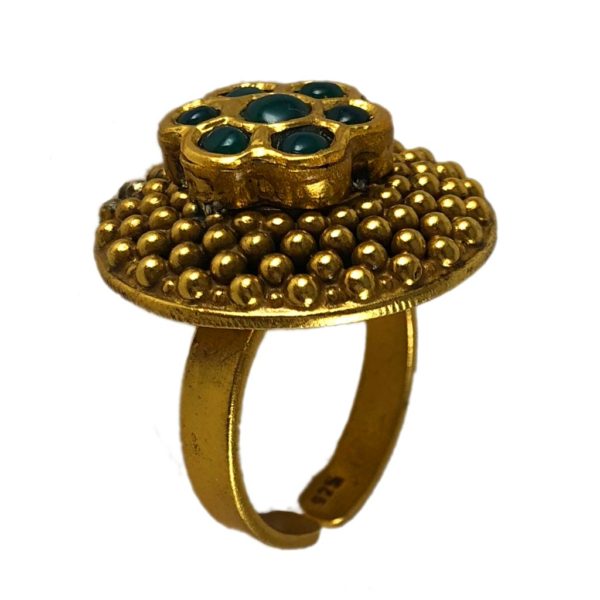 green silver ghungroo jadau gold plated sterling silver ring