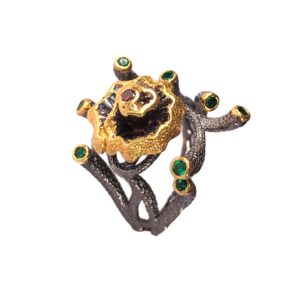 organic nature inspired floral cz dual tone gold plated sterling silver ring