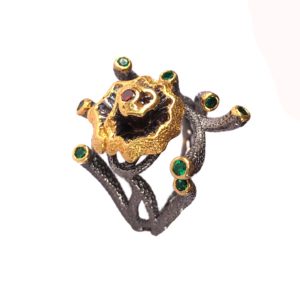 organic nature inspired floral cz dual tone gold plated sterling silver ring