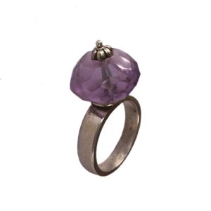 amethyst chequered bead sterling silver ring