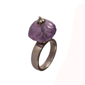 amethyst chequered bead sterling silver ring
