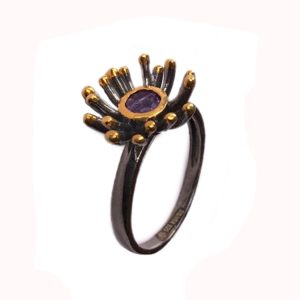 organic nature inspired amethyst dual tone gold plated sterling silver ring