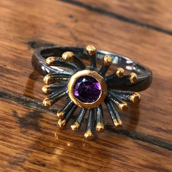 Organic Amethyst Dual tone Gold plated Ring - Image 3