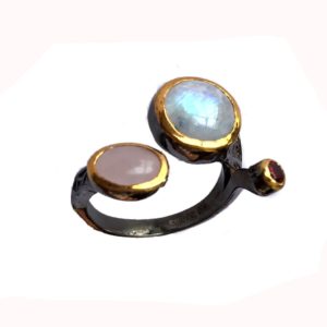 moon stone rainbow dual tone gold plated sterling silver ring