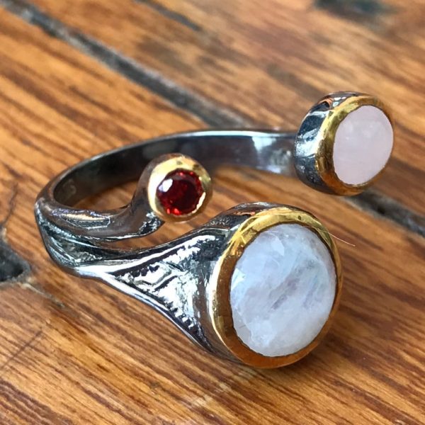 Moon stone Dual tone Gold plated Ring - Image 2