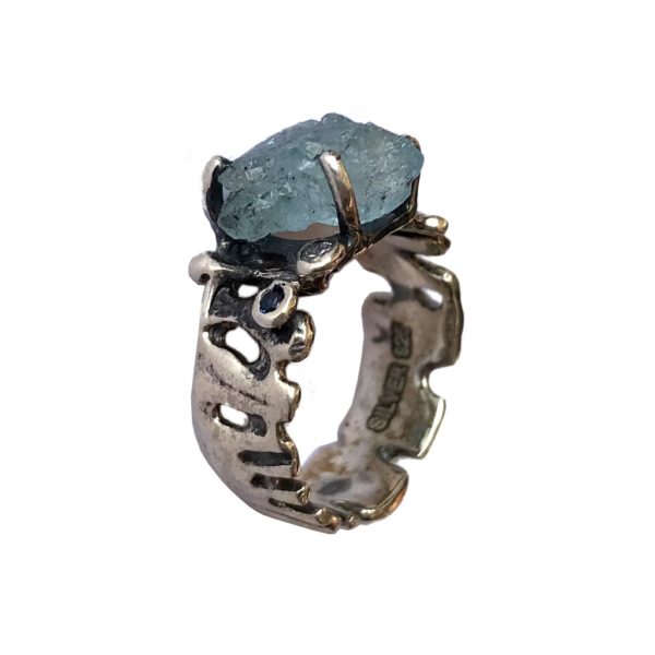 uncut aquamarine sterling silver ring