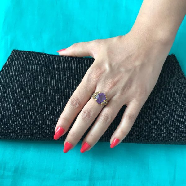 Dual tone Amethyst Floral Gold plated Ring - Image 4