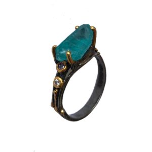 apatite cz dual tone gold plated sterling silver ring