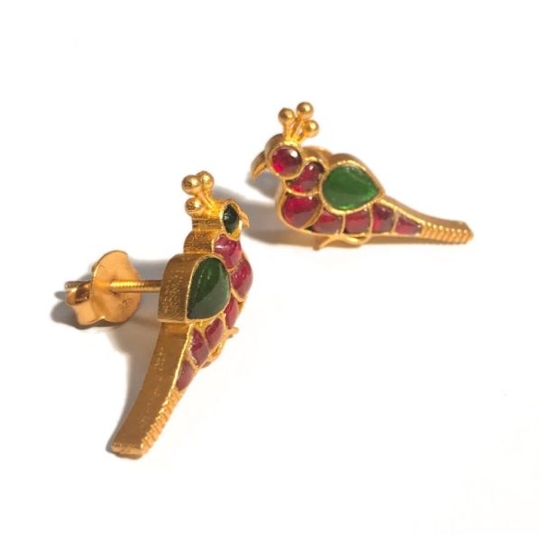 Gold plated Jadau Bird Stud Earrings - Image 2