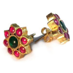 gold plated jadau flower stud earrings