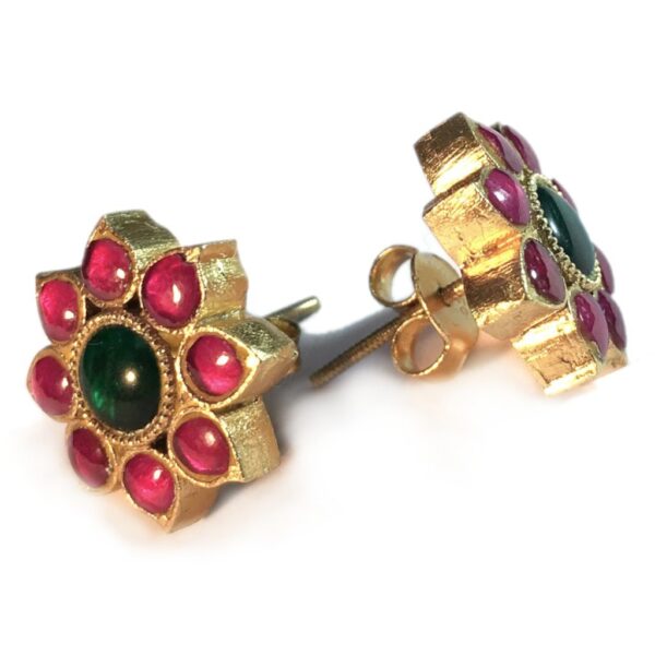 Gold plated Jadau Flower Stud Earrings - Image 2