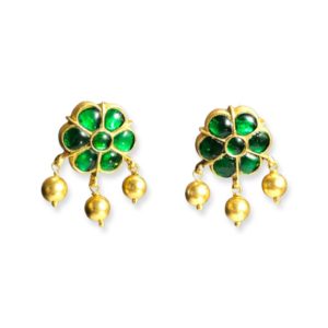 jadau gold plated green flower stud earrings