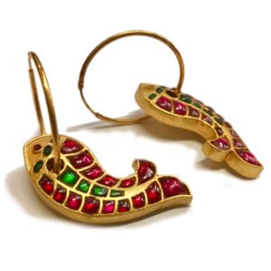 gold plated jadau fish earrings