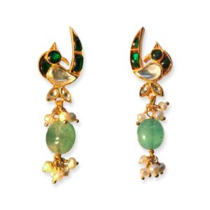 jadau gold plated bird earrings with onyx and pearl hangings in sterling silver
