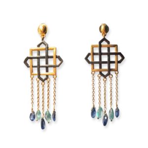 dual tone black and gold plated apatite and kynite drop feng shui earrings
