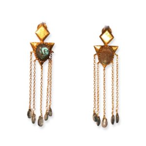 gold plated carved face labradite earrings