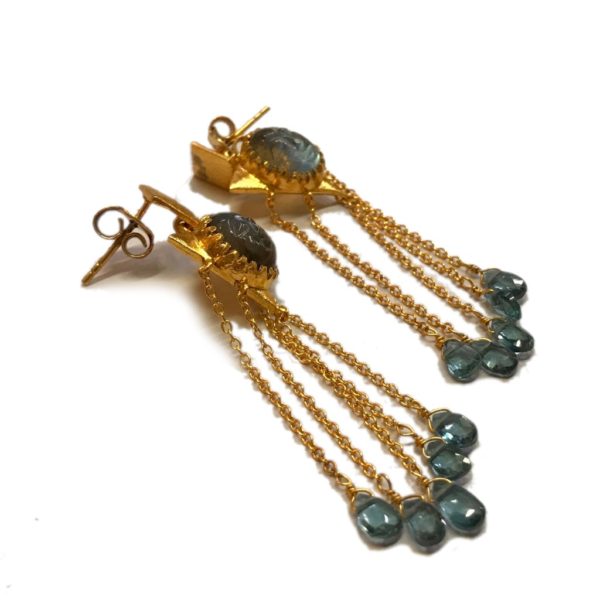 gold plated carved labradite earrings