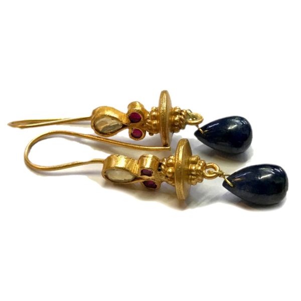 Gold plated Jadau Iolite Drop Earrings - Image 2