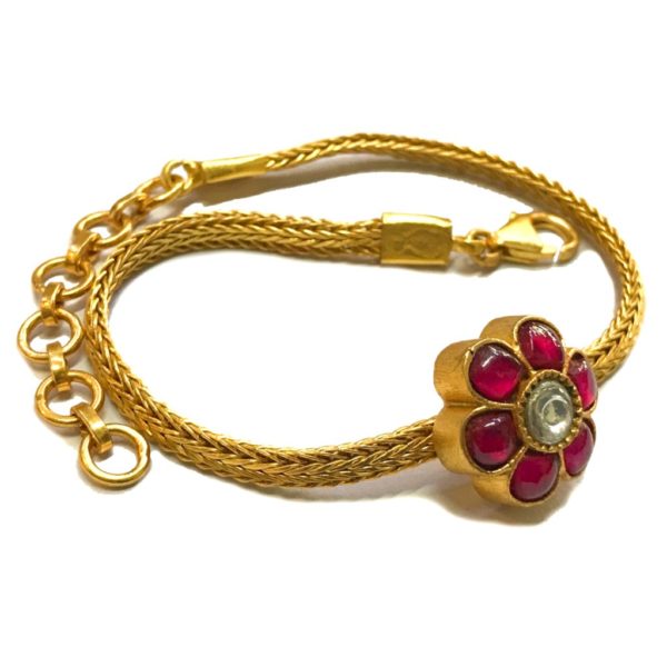 Jadau Gold plated Flower & Chain Bracelet - Image 2