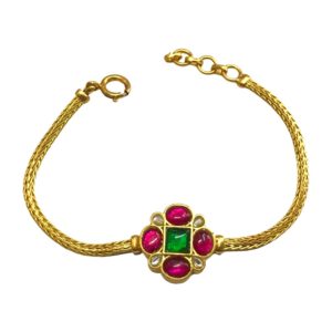 jadau red green gold plated chain bracelet