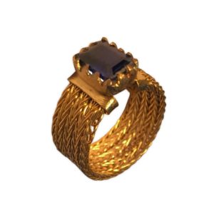 contemporary wire meshwork gold plated silver ring with kynite gemstone