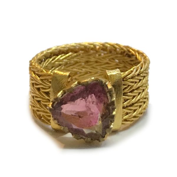 Gold plated mesh work pink tourmaline Ring - Image 2