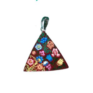 triangular hand painted silver pendant