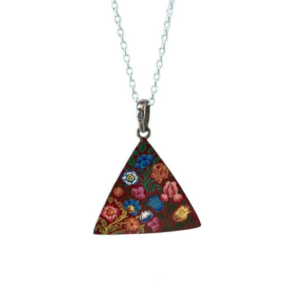 Triangular Painted Silver Pendant - Red - Image 2