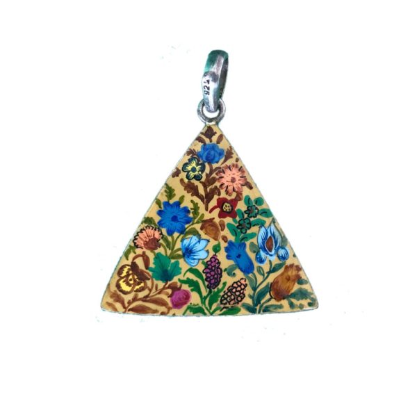 Triangular Painted Silver Pendant - Yellow - Image 1