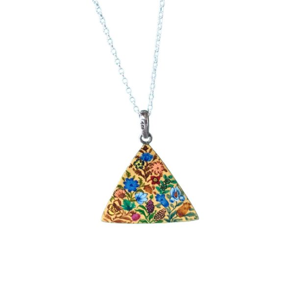 Triangular Painted Silver Pendant - Yellow - Image 2