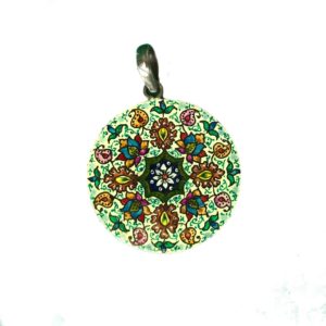 round hand painted silver pendant