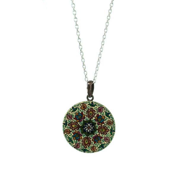 Round Painted Silver Pendant - Yellow - Image 2