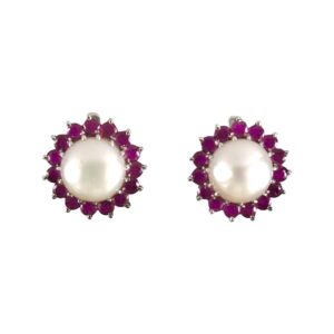 pearl and ruby russian lock earrings in sterling silver
