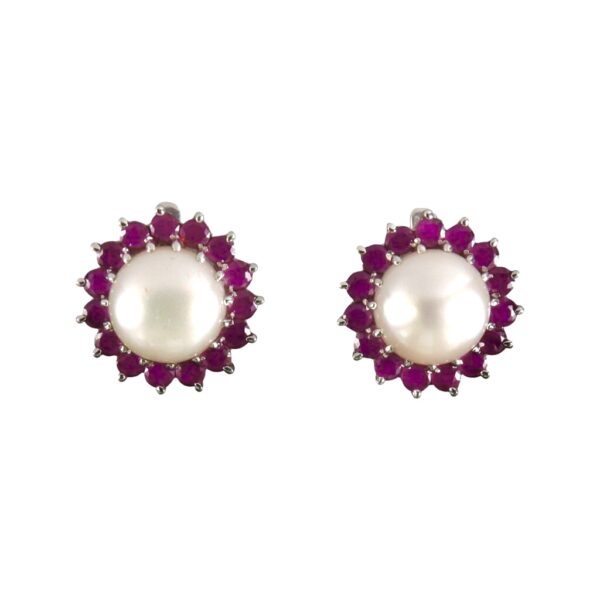 pearl and ruby russian lock earrings in sterling silver