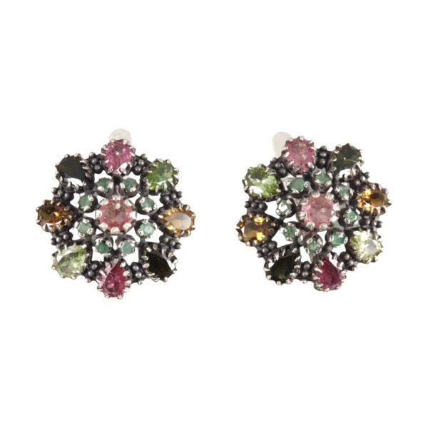 Contemporary large Multi-Tourmaline Silver earrings - Image 1