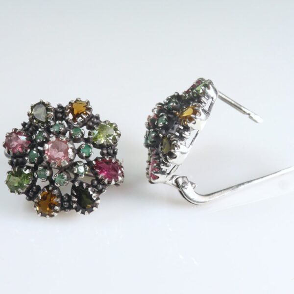 Contemporary large Multi-Tourmaline Silver earrings - Image 2