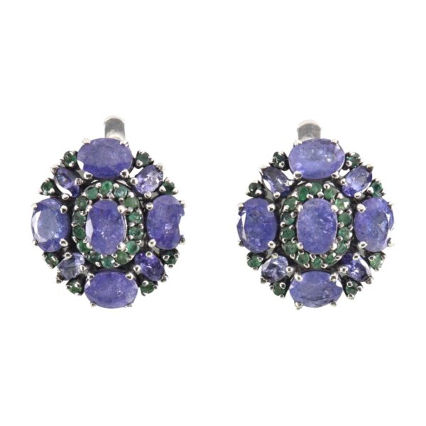 Round Tanzanite Emerald Silver earrings - Image 1