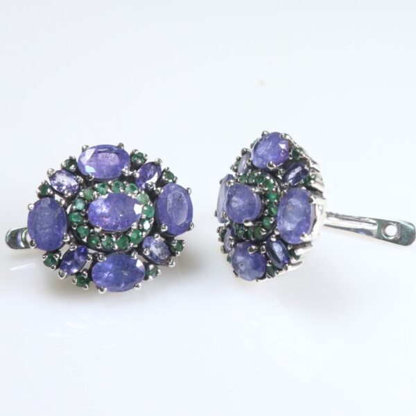 Round Tanzanite Emerald Silver earrings - Image 2