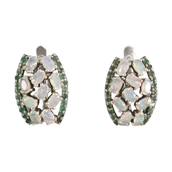 Opal & Emerald Hoop style Silver earrings - Image 1