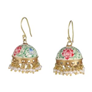 gold plated pink enamel silver earrings