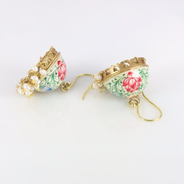 Pink Enamel Gold plated Jhumka earrings - Image 2