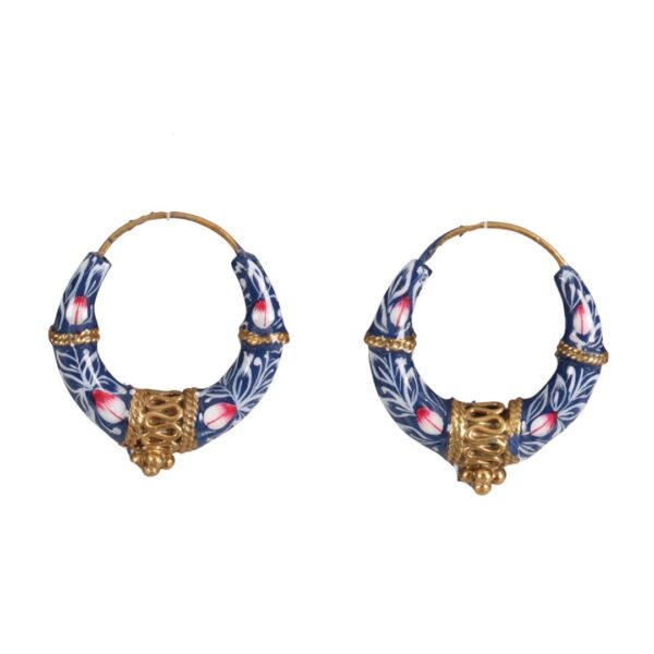 Blue Enamel Gold plated Bali earrings - Image 1