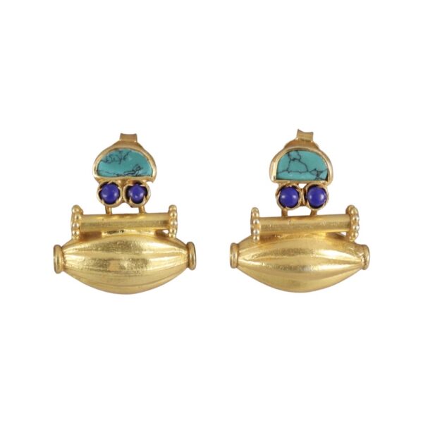 Contemporary Turquoise & Lapiz Gold plated earrings - Image 1