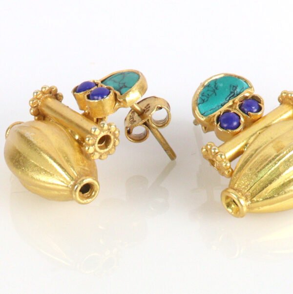 Contemporary Turquoise & Lapiz Gold plated earrings - Image 2