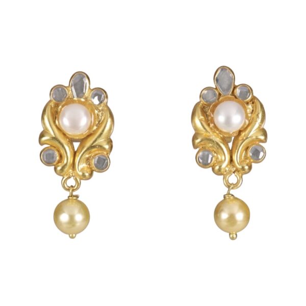 Pearl CZ Gold plated stud earrings - Image 1