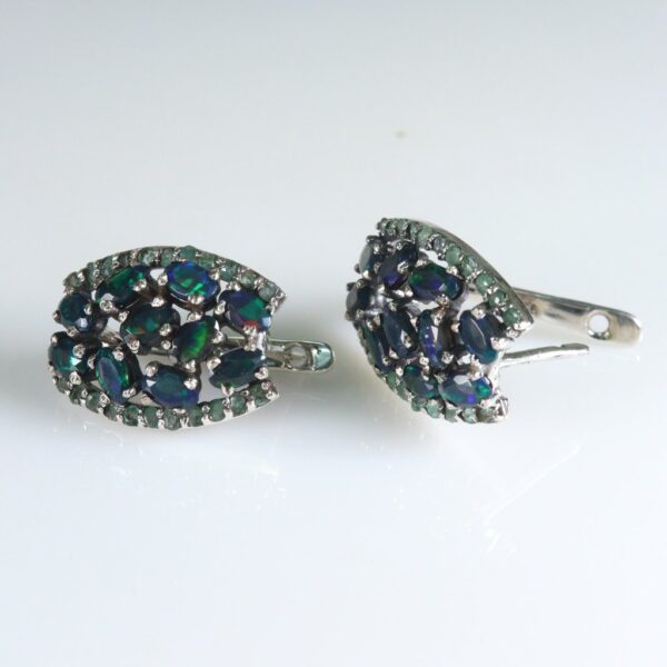 Black Opal & Emerald Hoop style Silver earrings - Image 2