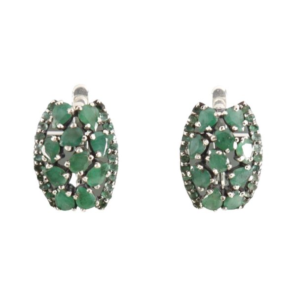 Emeralds Hoop style Silver earrings - Image 1