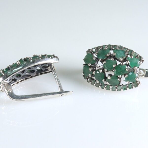 Emeralds Hoop style Silver earrings - Image 2