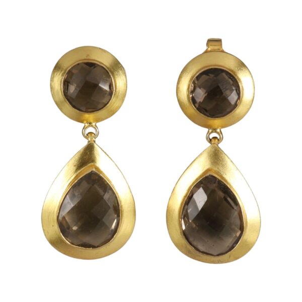 Large smokey topaz Gold plated earrings - Image 1