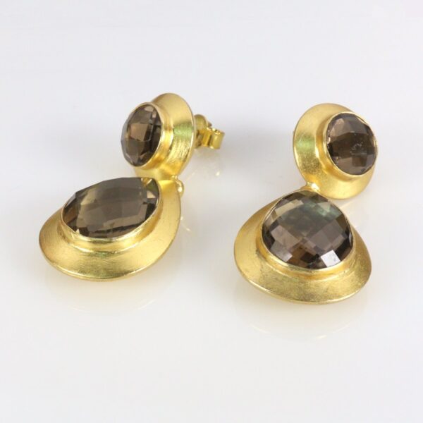 Large smokey topaz Gold plated earrings - Image 2